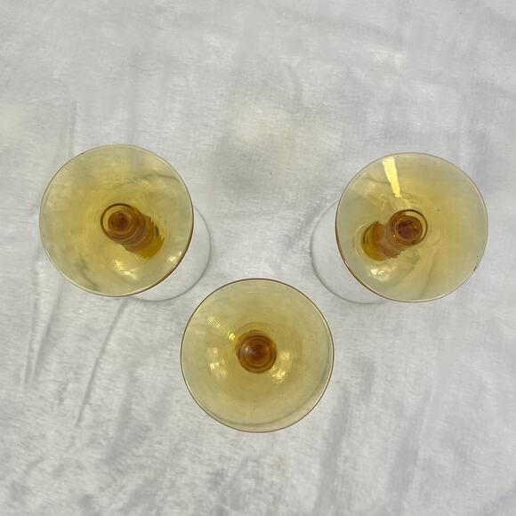 Libbey Knob Hill Amber Cordial Glasses Set Of 3 5.25" Mid Century Beaded Stem - Picture 3 of 7